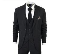 Men's Classic Black Suit 3 Piece Tailored Fit Vintage Office Funeral Security Waiter Wedding - Black 42