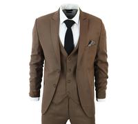 TruClothing IM1 Men's Classic Plain Brown 3 Piece Suit - 42" Jacket 36" Trousers