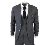 Men's Classic Charcoal Grey Suit 3 Piece Tailored Fit Vintage Office Wedding Prom - Charcoal 40