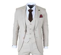 TruClothing IM1 - Men's Classic Plain Cream 3 Piece Suit - 52" Jacket 46" Trousers