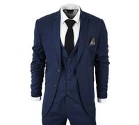 Men's Classic Navy Blue Suit 3 Piece Tailored Fit Vintage Office Wedding Prom - Navy 38