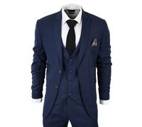 Men's Classic Navy Blue Suit 3 Piece Tailored Fit Vintage Office Wedding Prom - Navy 50