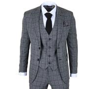 TruClothing IM11 - Men's Charcoal 3 Piece Tailored Fit Check Suit - 52" Jacket 46" Trousers