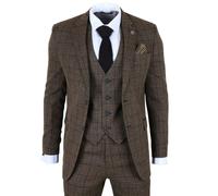 TruClothing IM11 - Men's Dark Brown 3 Piece Plaid Check Suit - 36" Jacket 30" Trousers