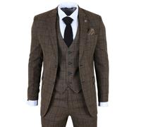 TruClothing IM11 - Men's Dark Brown 3 Piece Plaid Check Suit - 50" Jacket 44" Trousers