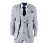 TruClothing IM11 - Men's Grey 3 Piece Tailored Fit Check Suit - 44" Jacket 38" Trousers