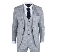 TruClothing IM11 - Men's Light Blue 3 Piece Plaid Check Suit - 44" Jacket 38" Trousers