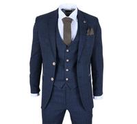 TruClothing IM11 - Men's Navy 3 Piece Plaid Check Suit - 40" Jacket 34" Trousers