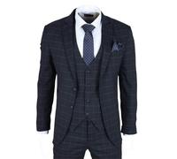 TruClothing IM3 - Men's Navy Checked Tailored Fit Suit - 40" Jacket 34" Trousers