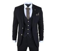 TruClothing IM32 - Men's Black 3 Piece Tailored Fit Suit - 40" Jacket 34" Trousers