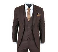 TruClothing IM32 - Men's Plain Dark Brown 3 Piece Suit - 36" Jacket 30" Trousers