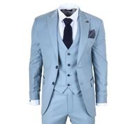 TruClothing IM32 - Men's Plain Turquoise Blue 3 Piece Suit - 42" Jacket 36" Trousers