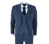 TruClothing IM40 - Men's Blue 3 Piece Tweed Herringbone Suits - 48" Jacket 42" Trousers