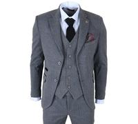TruClothing IM41 - Men's Grey 3 Piece Tweed Herringbone Suits - 52" Jacket 46" Trousers