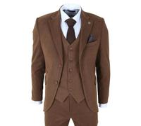 TruClothing IM42 - Men's Brown 3 Piece Tweed Herringbone Suits - 48" Jacket 42" Trousers