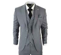 Mens Classic 3 Piece Suit Grey Pocket Chain Wedding Tailored Fit Vintage Formal - Grey 40