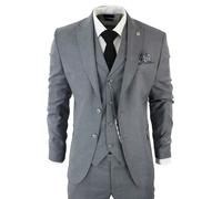 Mens Classic 3 Piece Suit Grey Pocket Chain Wedding Tailored Fit Vintage Formal - Grey 44