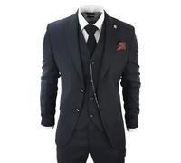 Mens Classic 3 Piece Suit Black Pocket Chain Wedding Tailored Fit Vintage Formal - Black 40