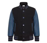 TruClothing Kids Black Navy Varsity Bomber Jacket Wool Body Real Leather Sleeves - Black Navy 10-11 Years