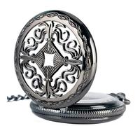 TruClothing Mechanical Skeleton Antique Brass Vintage Pocket Watch with Chain - Black One Size