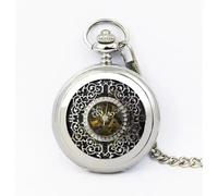 TruClothing Mechanical Skeleton Half Hunter Antique Brass Vintage Pocket Watch with Chain - Silver One Size