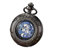 TruClothing Mechanical Skeleton Half Hunter Vintage Pocket Watch with Chain - Black One Size