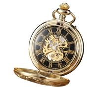 TruClothing Mechanical Skeleton Half Hunter Vintage Pocket Watch with Chain - Gold One Size