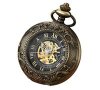TruClothing Mechanical Skeleton Half Hunter Vintage Pocket Watch with Chain - Bronze One Size