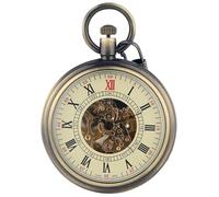 TruClothing Mechanical Skeleton Open Face Antique Pocket Watch with Chain - Bronze One Size
