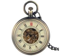 TruClothing Mechanical Skeleton Open Face Antique Pocket Watch with Chain - Bronze One Size