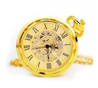 TruClothing Mechanical Skeleton Open Face Pocket Watch with Chain - Gold One Size