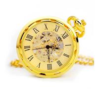 TruClothing Mechanical Skeleton Open Face Pocket Watch with Chain - Gold One Size