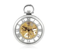 TruClothing Mechanical Skeleton Open Face Silver Pocket Watch with Chain - Silver One Size