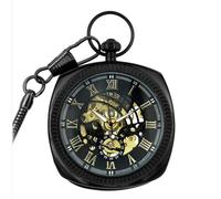 TruClothing Mechanical Skeleton Open Face Square Pocket Watch with Chain - Black Gold One Size