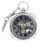TruClothing Mechanical Skeleton Open Face Square Pocket Watch With Chain in Silver TruClothing Silver One Size