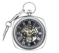 TruClothing Mechanical Skeleton Open Face Square Pocket Watch with Chain - Silver One Size