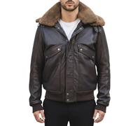 TruClothing Men’s Genuine Brown Leather Bomber Jacket Classic Aviator Style with Detachable Shearling Collar - Brown XXL