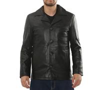 TruClothing Men’s Leather Car Coat 100% Genuine Leather Button-Up Jacket Collared Blazer Style Outerwear - Black XL