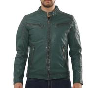 TruClothing Men’s Leather Motorcycle Jacket Genuine Lambskin Slim Fit Biker Moto Coat Multi Pocket Riding Outerwear - Green 3XL