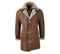 TruClothing Mens 3/4 Duffle Jacket Real Sheepskin Long Smart Casual Button Zip Warm Coat - Tan L