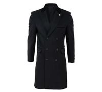 TruClothing Men's 3/4 Long Double Breasted Overcoat Jacket Wool Coat Peaky Blinders - Black - 5XL