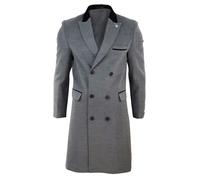 TruClothing Men's 3/4 Long Double Breasted Overcoat Jacket Wool Coat Peaky Blinders - Grey - 3XL