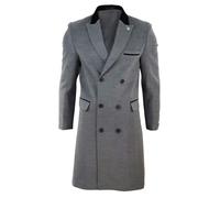 TruClothing Men's 3/4 Long Double Breasted Overcoat Jacket Wool Coat Peaky Blinders - Grey - Small