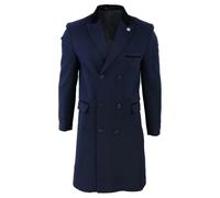 TruClothing Men's 3/4 Long Double Breasted Overcoat Jacket Wool Coat Peaky Blinders - Navy - 3XL