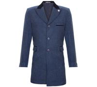 TruClothing Mens 3/4 Long Navy Crombie Overcoat Jacket Herringbone Tweed Coat Peaky Blinder Suede - Size 40 (Chest)