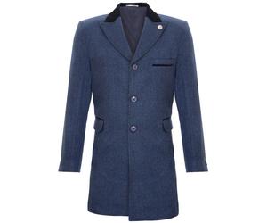 TruClothing Mens 3/4 Long Navy Crombie Overcoat Jacket Herringbone Tweed Coat Peaky Blinder Suede - Size 50 (Chest)