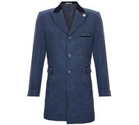 TruClothing Mens 3/4 Long Navy Warm Winter Crombie Business Overcoat Jacket Herringbone Tweed Coat 40