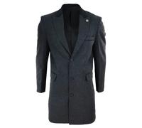 TruClothing Men's 3/4 Long Overcoat Jacket Herringbone Tweed Coat Peaky Blinders - Charcoal - 42