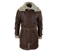 TruClothing Men's 3/4 Shearling Sheepskin Jacket Brown Beige Long Belt Flying Cockpit - 3XL
