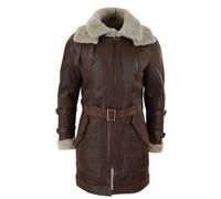 TruClothing Men's 3/4 Shearling Sheepskin Jacket Brown Beige Long Belt Flying Cockpit - X-Small